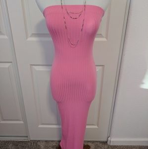 Pink Strapless Midi Dress